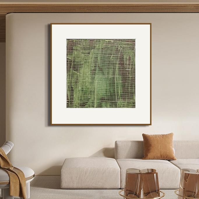 绿色油画客厅挂画现代简约原木风卧室书房装饰画民宿办公室壁画