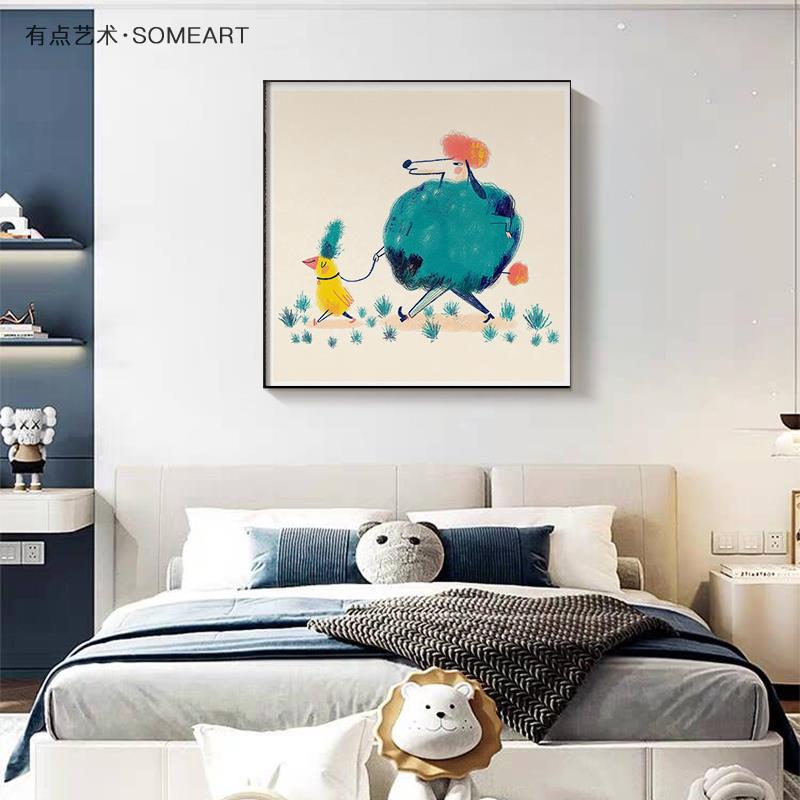 卡通动漫儿童房装饰画现代简约可爱动物卧室床头挂画走廊过道壁画图片