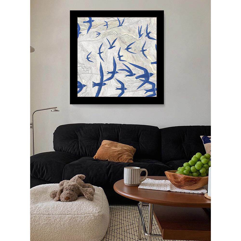 蓝色装饰画春来燕入户玄关客厅沙发背景墙壁画卧室床头中古风挂画