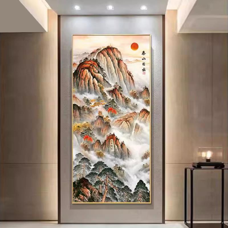 靠山图有山无水画入户玄关过道旭日东升泰山日出风水招财壁画挂画