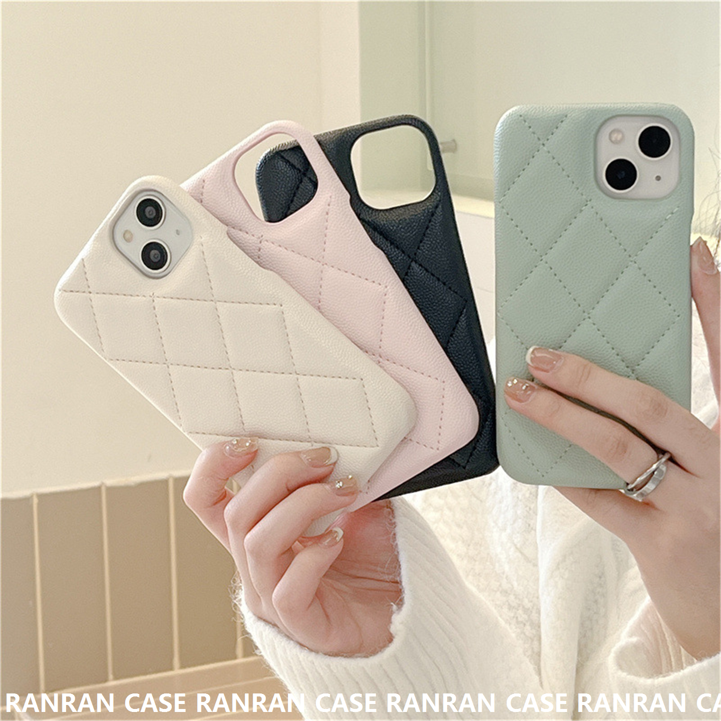 iPhone17promax小香风菱格苹果16荔枝纹15奢华皮质14手机包外贸女
