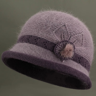 日本秋冬天女士棉帽子加绒保暖中老年人毛线帽老太太针织国风盆帽