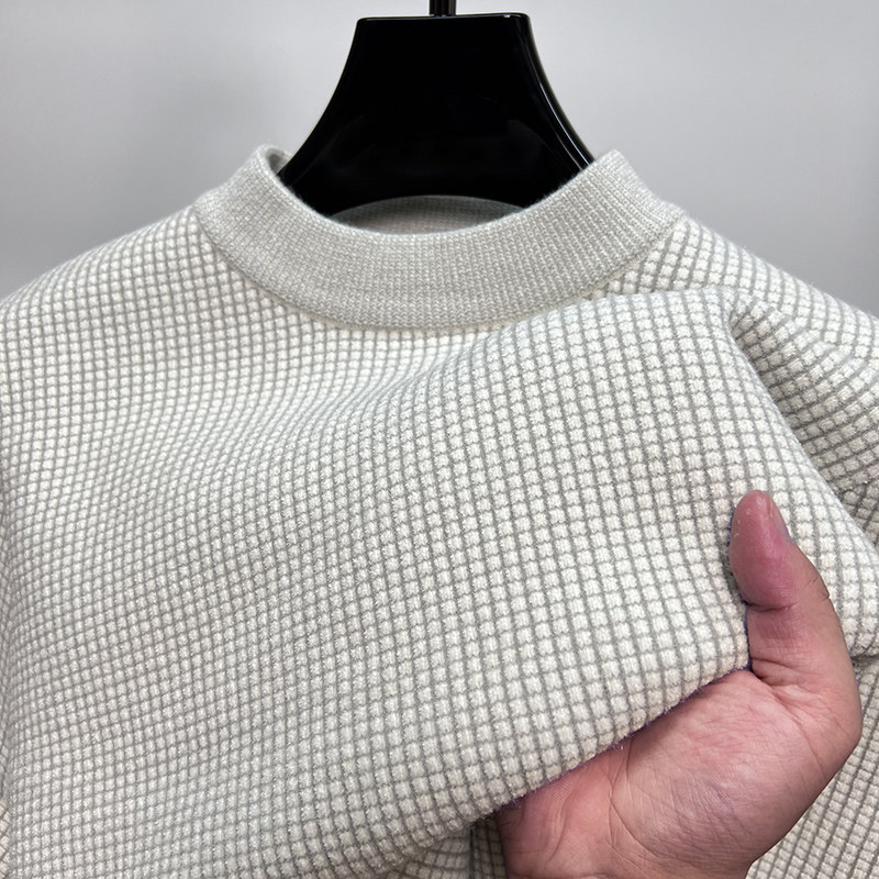 小格子半高领毛衣男保暖秋冬季加厚针织衫休闲修身打底衫男毛线衣