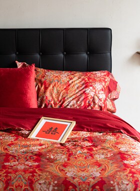 云缇中式婚庆六件m套纯棉结婚礼物红色喜被乔迁婚房牀上用品