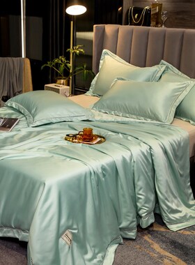 夏季大气黑色夏被四件套冰丝真丝夏凉被空调被可机洗夏天薄款被子