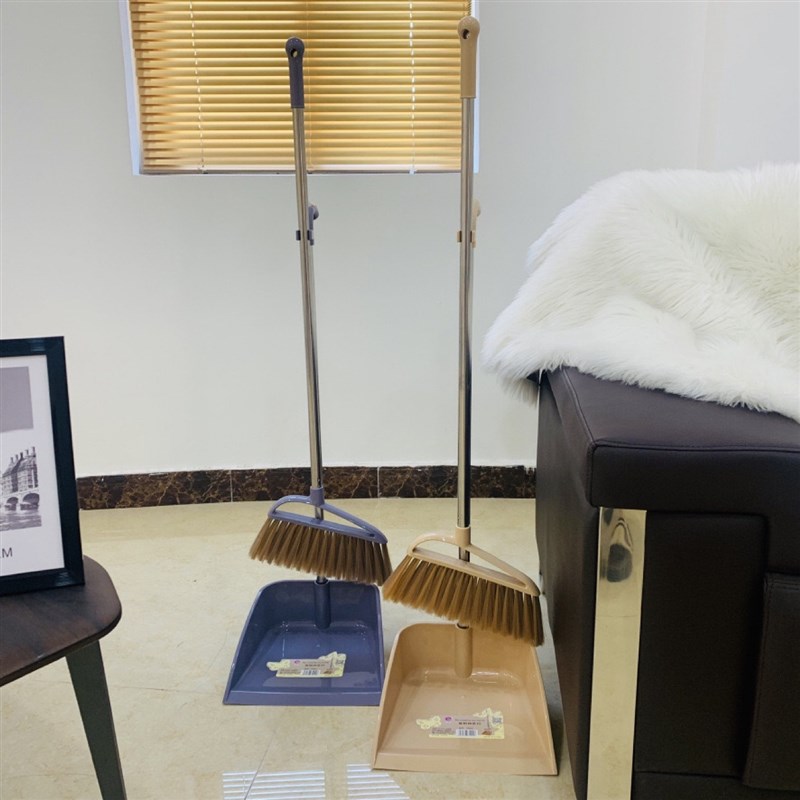 时尚新款扫把簸箕套装组合家用软毛单扫帚轻便不锈钢卡扣扫把套装