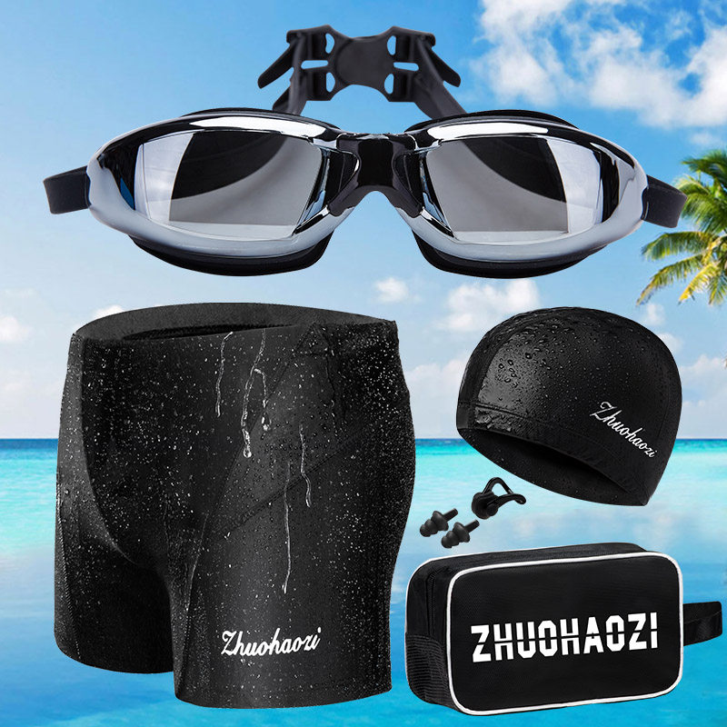 游泳裤男平角泳衣五件套装游泳装备男时H尚加大码加肥泳裤速干短