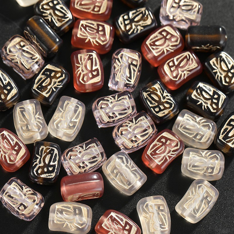 12*16mm亚克力桶珠描金复古方形珠散珠串珠手链项链diy饰品配件