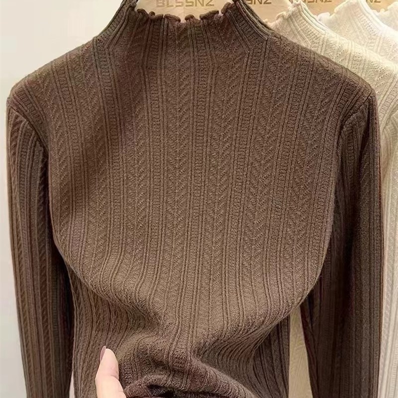 木耳边针织打底衫女2025秋冬新款洋气别致上衣半高领毛衣秋冬内搭