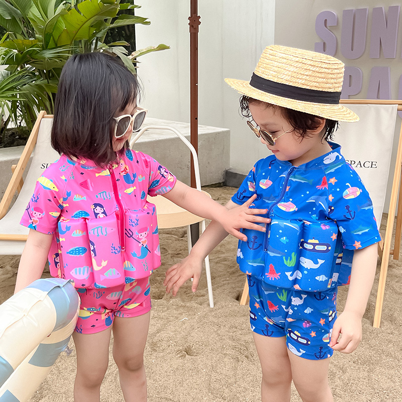 儿童泳衣男童连体浮力宝宝游泳衣B可爱女童初学者速干漂浮游泳套