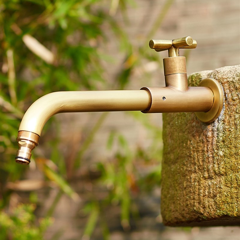 黑色加长户外水龙头防冻裂入墙式单冷可旋转面盆室外阳台拖把池用