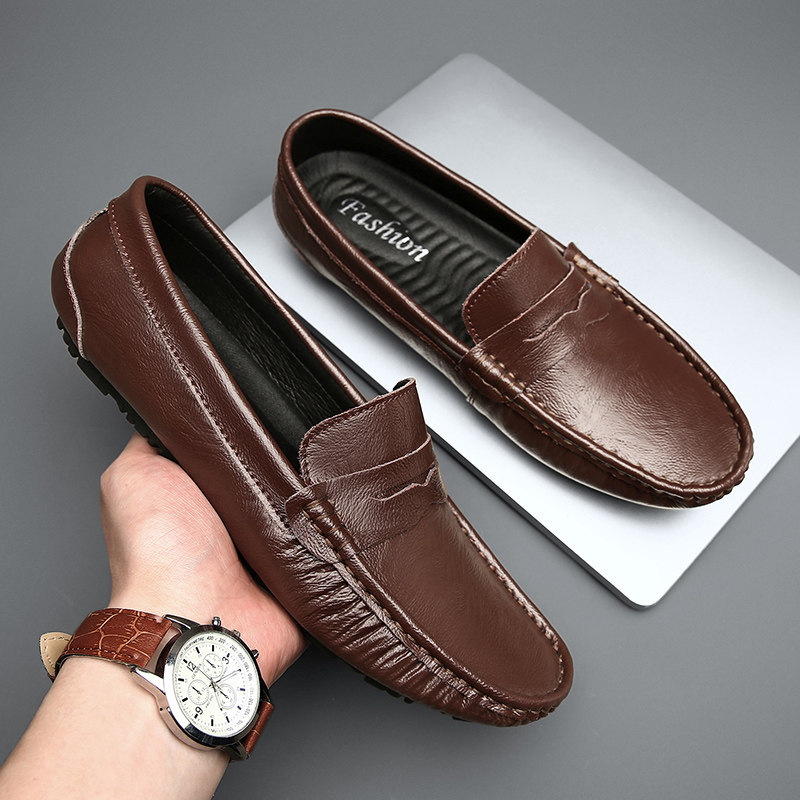 豆豆鞋男2023春季新款真皮男鞋英伦软底商务休闲皮鞋一脚蹬懒人鞋,流行男鞋,乐福鞋（豆豆鞋）,淘宝优惠券,粉丝福利购,淘宝优惠卷