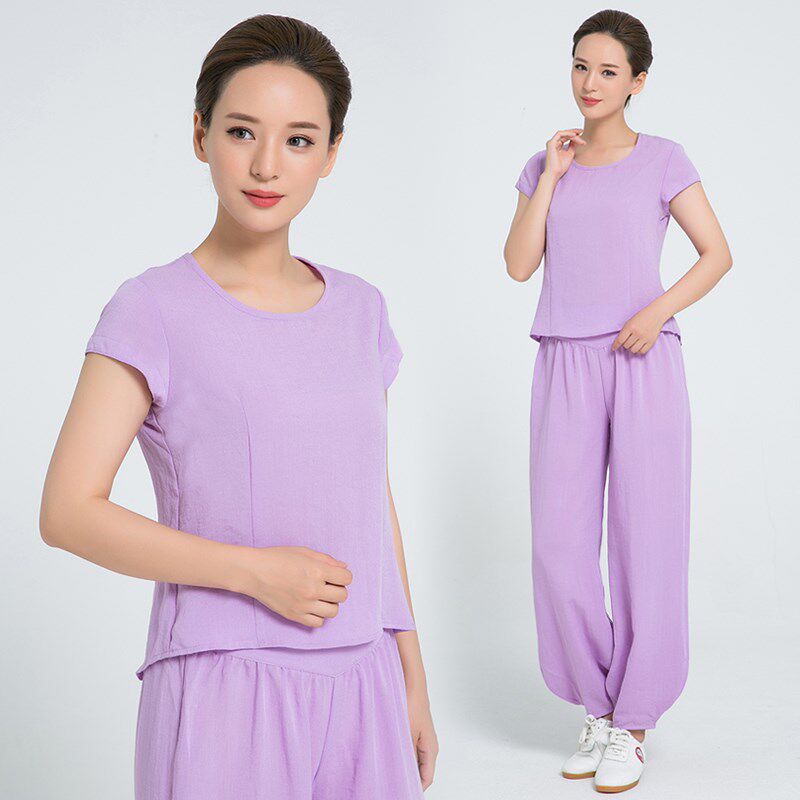 2024冬季新款短m袖 女士休闲亚麻武术练功运动灯笼裤太极服女