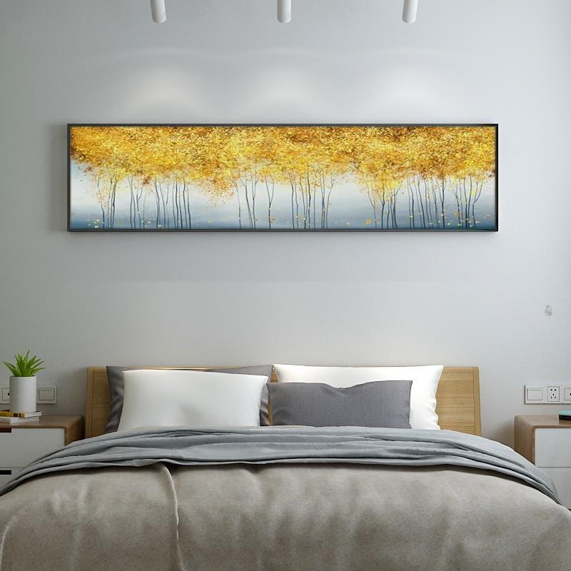 装饰画发财树轻奢手绘油画客厅卧室床头背景墙面R北欧挂画横版壁图片