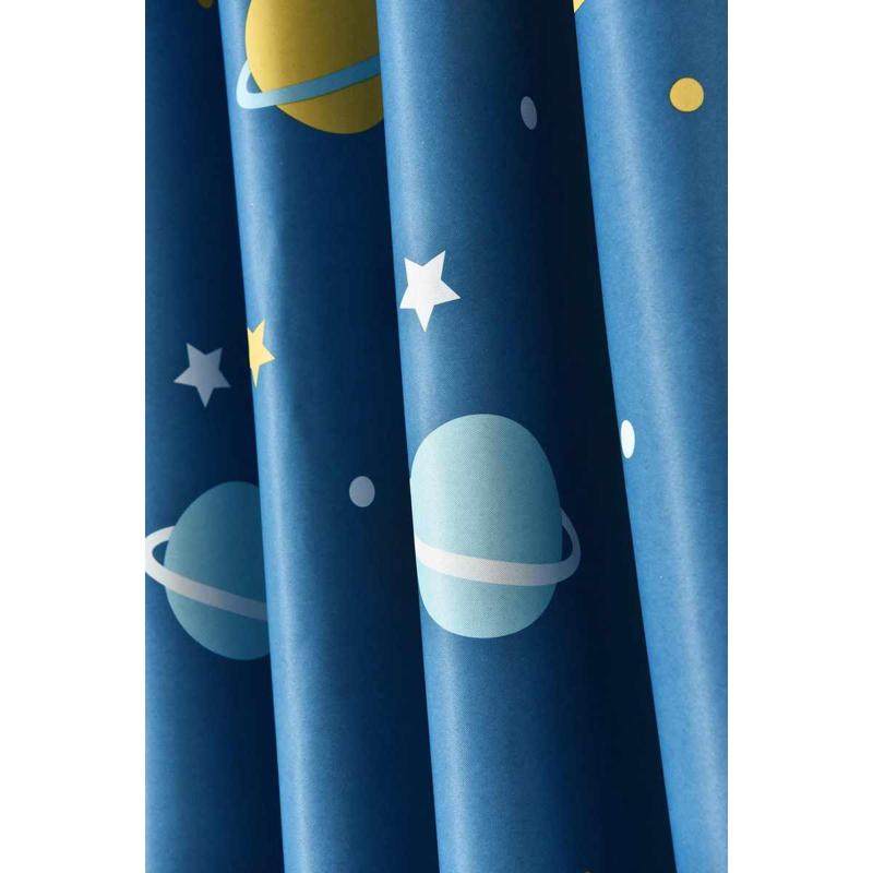暗蓝色定制星球卧室儿童房男孩卡通飘窗J落地窗帘成品遮光遮阳布