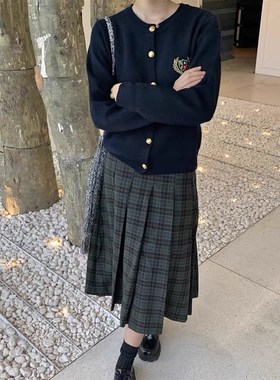 新品luvv 复古格子p百褶半身裙女秋季新款学院风高腰显瘦A字裙裙