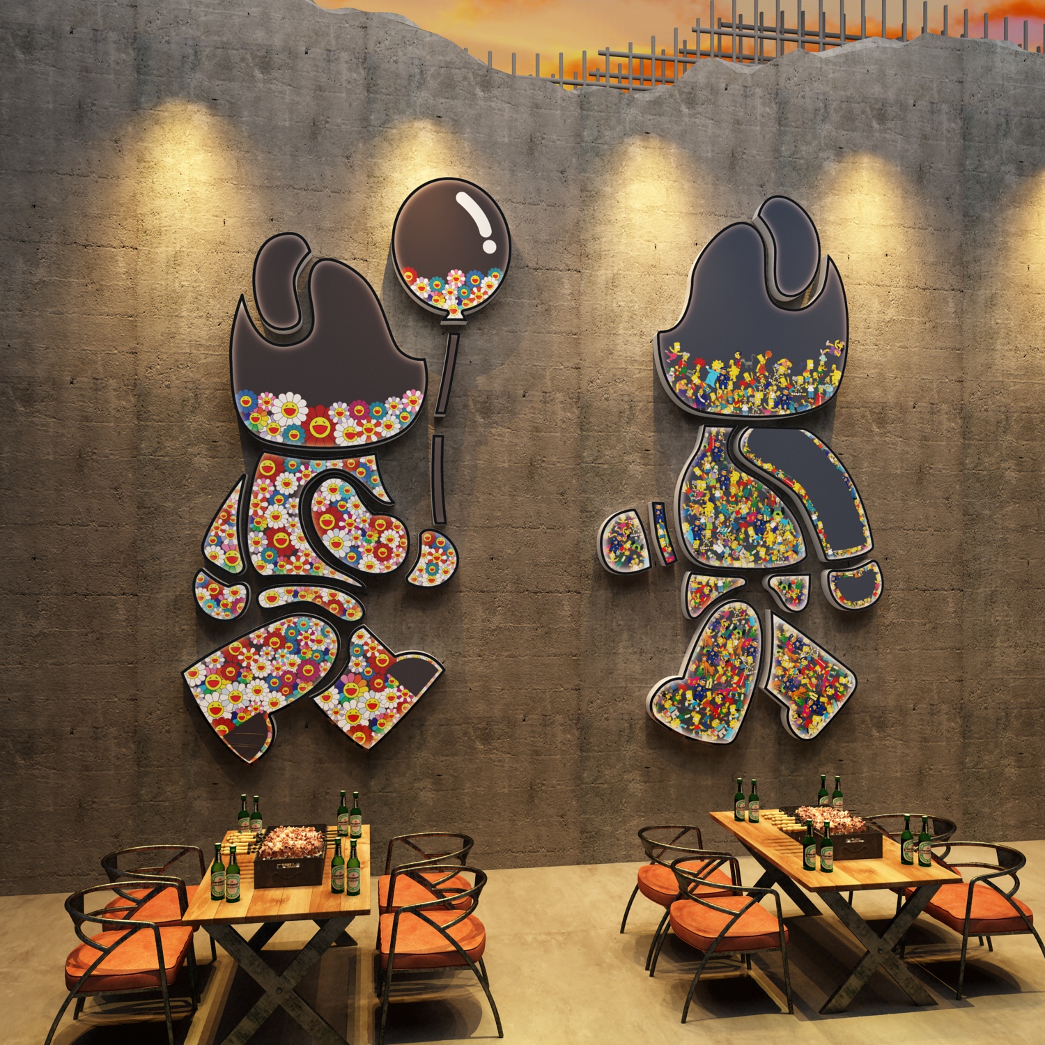 网红烧烤店装饰创意墙面工业风餐饮店壁纸画背景墙U拍照区布置打图片