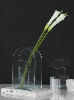 现代简约烟灰色插花玻璃花瓶_餐桌装饰花器家居桌面客厅玄关摆件