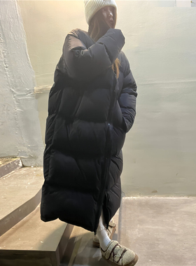 女神保命韩系穿搭长版黑色棉服女冬加厚2023新款设计感立领面包服