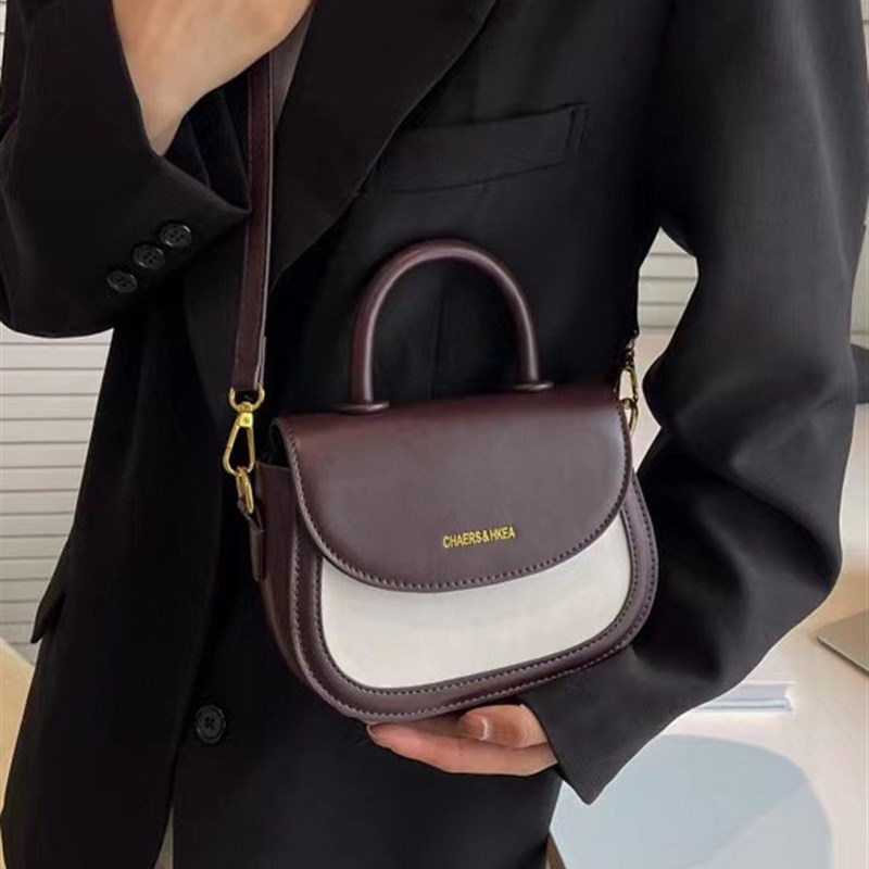 小众设计小包包女2023新款秋冬手提爆款斜挎包时尚拼色半圆马鞍包