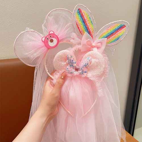 儿童发光头箍女童闪灯兔耳朵公主发箍甜美飘纱发卡小女孩头纱发饰
