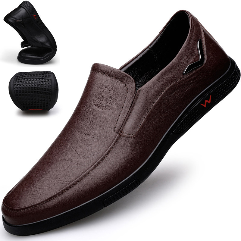 秋冬季男士真皮休闲皮鞋韩版潮流百搭透气豆豆鞋软底一脚蹬懒人鞋,流行男鞋,休闲皮鞋,淘宝优惠券,粉丝福利购,淘宝优惠卷