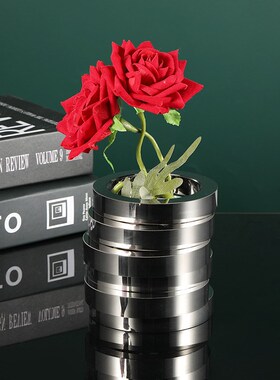 现代简约风高级感花瓶 桌面摆件玻璃工艺品灰色透明不规则感饰品