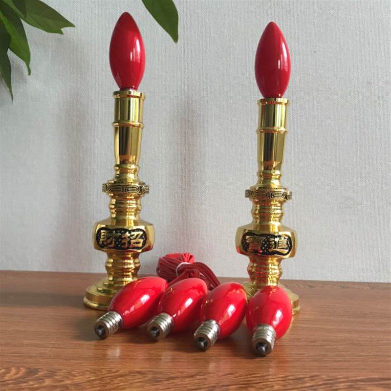led纯铜长明灯家l用关公烛台财神插电蜡烛灯供灯电烛灯室内供佛灯