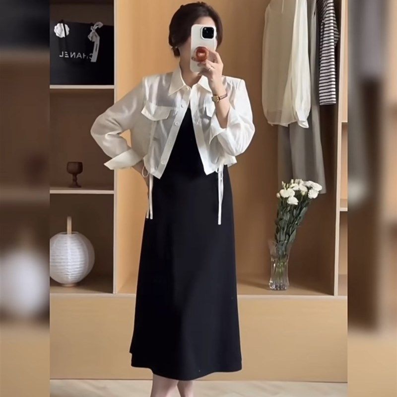 防晒抽绳上衣背心中长款连衣裙套装C女2024夏季新款小个子两件套