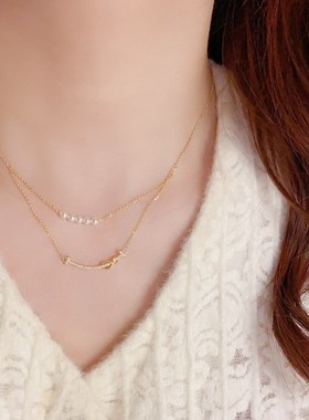 韩式气质小众设计感微笑半双层珍珠项链女简约冷淡风颈链配饰女