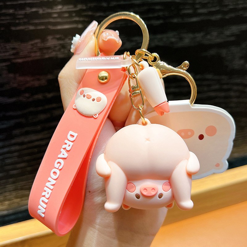 正版摩托小猪萌萌钥匙扣呆萌屁屁猪汽车钥匙挂件男女情侣书包挂饰