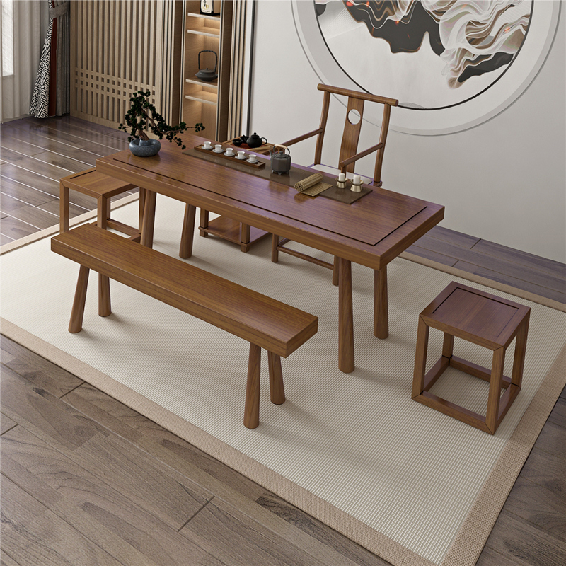 新中式实木功g夫茶桌家用小茶台大板茶桌长条桌会客泡茶桌原木大