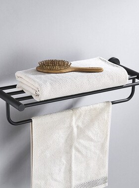 黑色圆形浴巾架北欧风304不锈钢毛巾杆浴室置物架挂件套