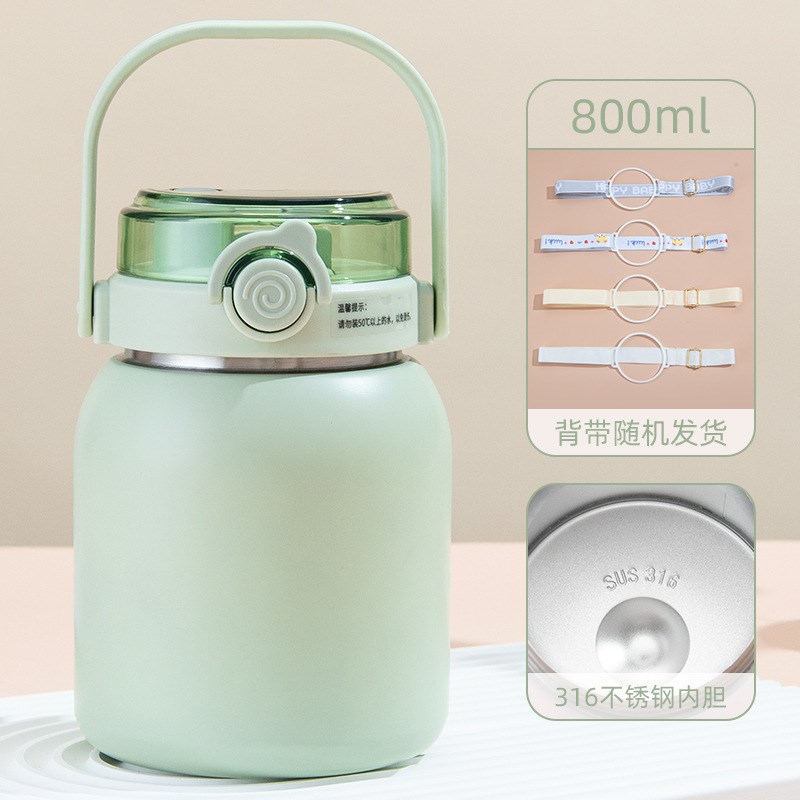 新款网红316不锈钢提手双饮杯大容量儿童壶便携男女运动水壶直饮