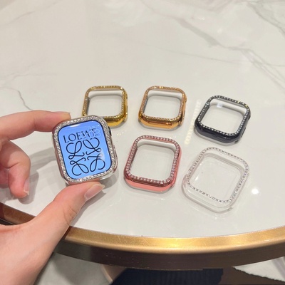 适用applewatchs10苹果手表s9保护壳iWatch 8/7/6/5/SE代彩色保护套硬半包边框钢化膜表套超薄45/41mm星光色