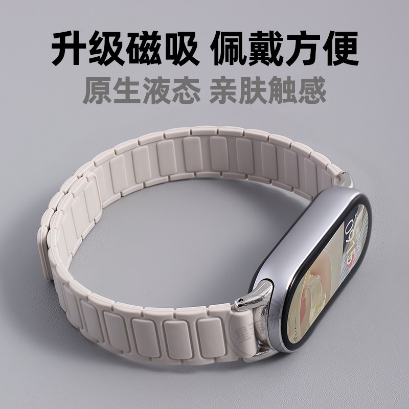 适用小米手环三珠硅胶磁吸表带