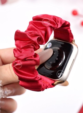 适用苹果S11/S10手表表带iwatch10秋冬新年红色applewatch9卡扣S8编织磁吸扣腕带Ultra3/2女款SE运动6男7创意