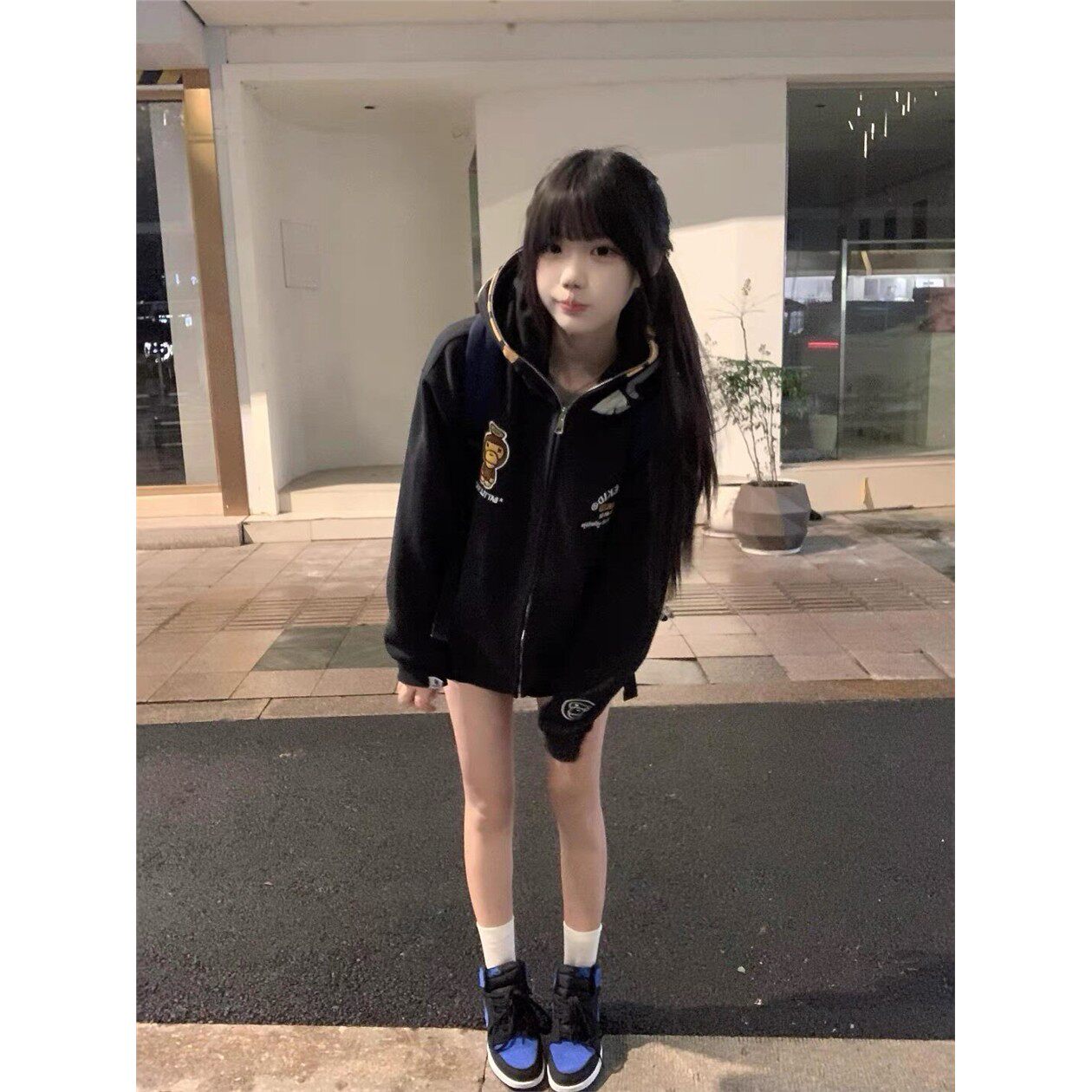 美式复古双帽刺绣猴子连