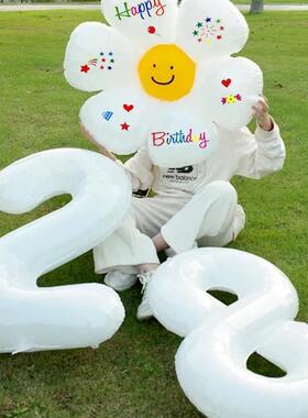 ins韩国白色雏菊花朵数字气球儿童生日周岁场景装饰拍照户外道具