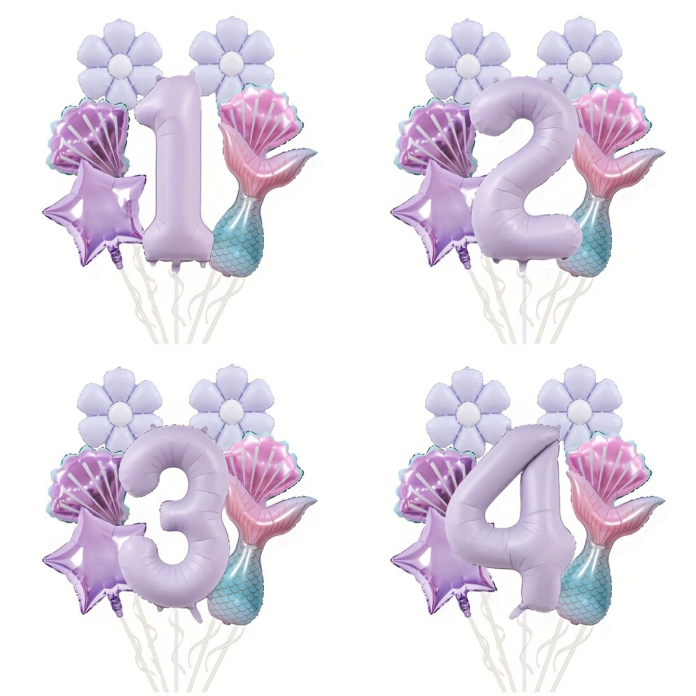 40寸哑光紫色美人鱼尾巴数字套餐儿童生日派对女孩场景装饰布置品