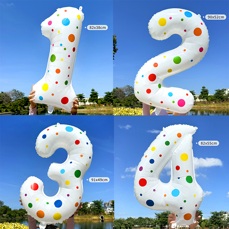 多巴胺彩色圆点白色数字气球儿童生日派对装饰场景布置户外拍照品