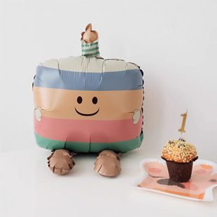 韩国复古卡通哑光蛋糕蜡烛造型气球儿童生日派对场景装饰拍照道具