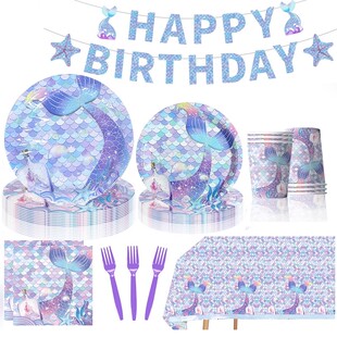 海洋动物主题美人鱼一次性蛋糕餐具女孩儿童生日派对装饰布置用品