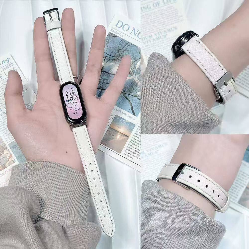 适用小米手环10/9/8nfc轻奢高级感运动手表带真皮质女时尚腕带