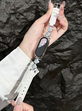 适用于小米10手表复古9山茶花牛仔皮8nfc通用9Pro红米watch45表带