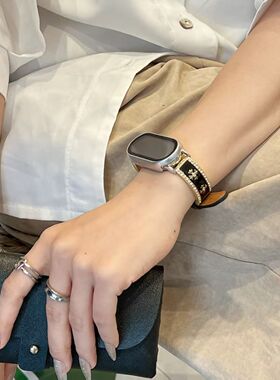 适用于小米10新款9nfc珐琅十字弯片手镯拼皮8pro红米watch4/5表带