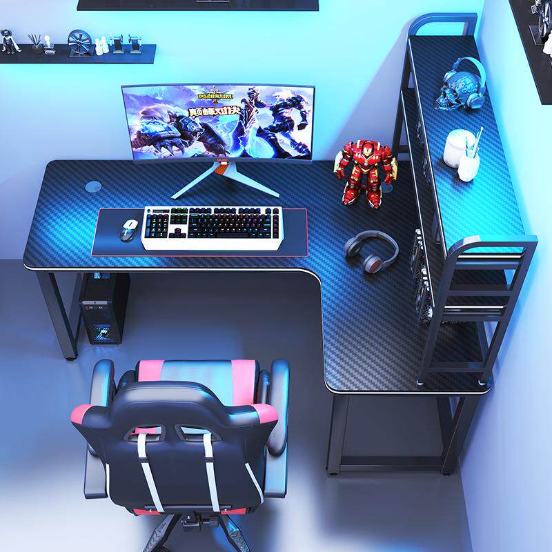 电竞桌台式电脑桌椅套装碳纤维转角书架家用简约现代双人桌子