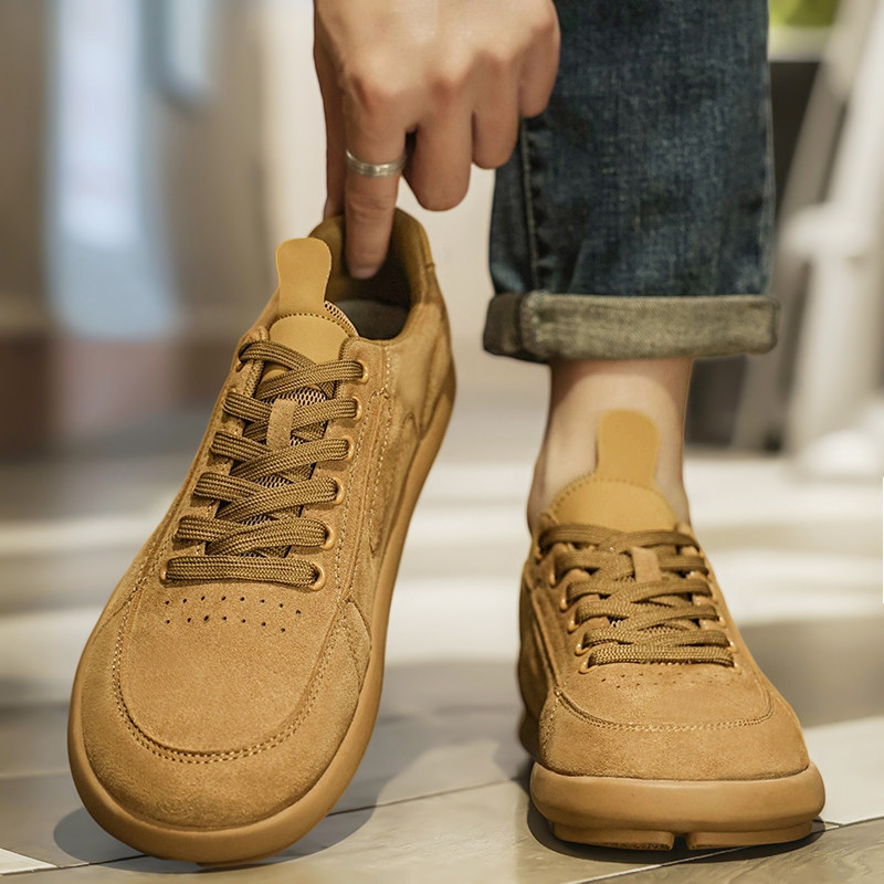 鞋子男鞋秋季2025新款绒面复古休闲鞋男士软底运动板鞋宽头豆豆鞋