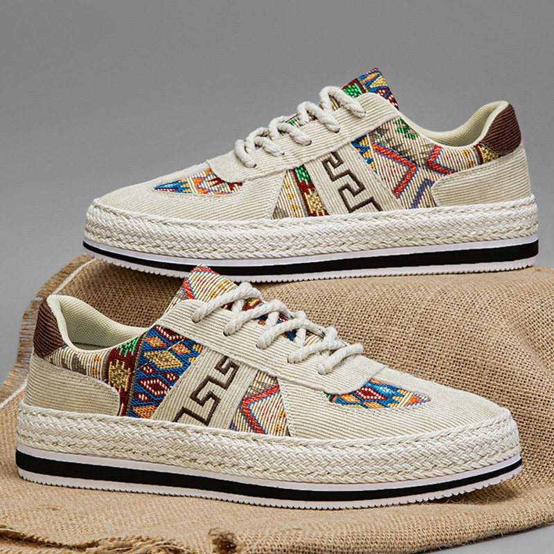 亚麻帆布男鞋春季低帮青少年运动休闲软底防滑板鞋工作老北京布鞋