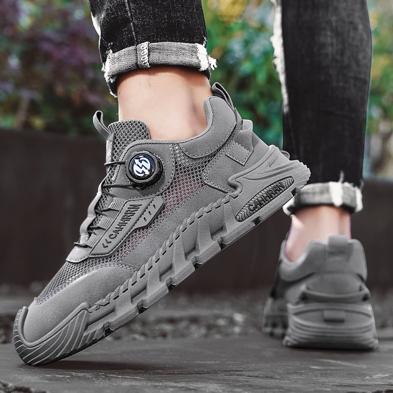 旋转纽扣男鞋秋季透气登山